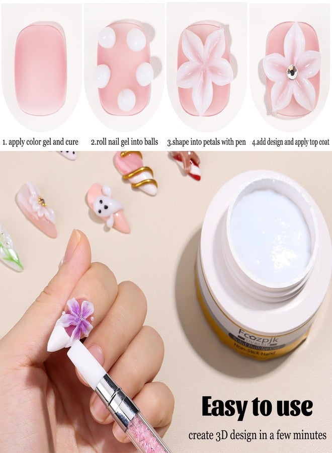 Fcozpjk Clear and White Solid Builder Gel for Nails, 2PCS 30g 3D Nail Art Gel Non-sticky Hand Hard Gels Sculpting Molding Embossed Flowers Design with Carving Pen DIY Home Manicure Salon Supplies - Image 5